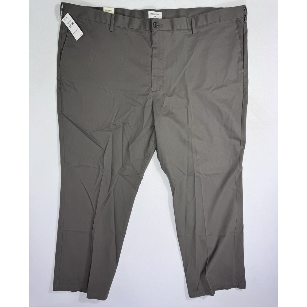Dockers Best Pressed Signature Khaki Mens 52x30 NWT Gray Stretch Career Pants